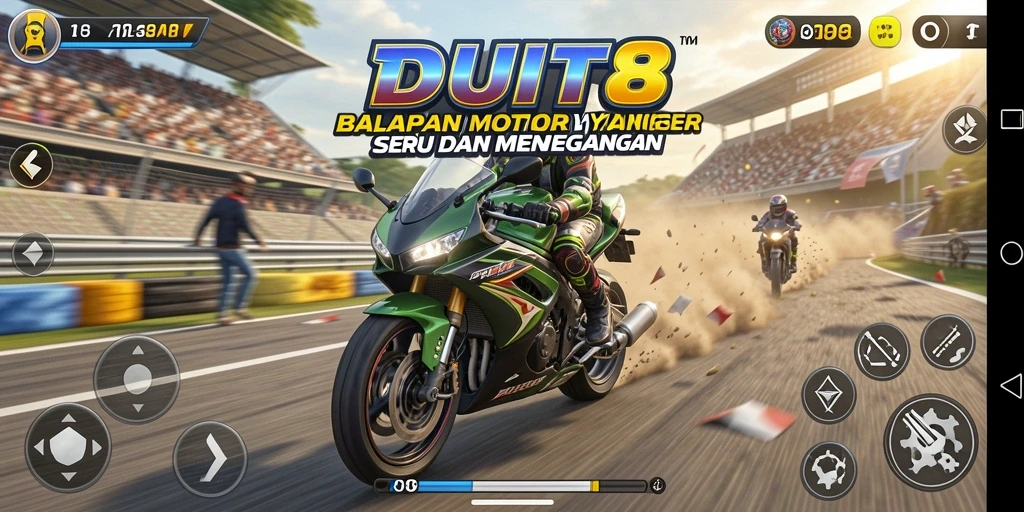 Gameplay balap motor yang mendebarkan dan seru.