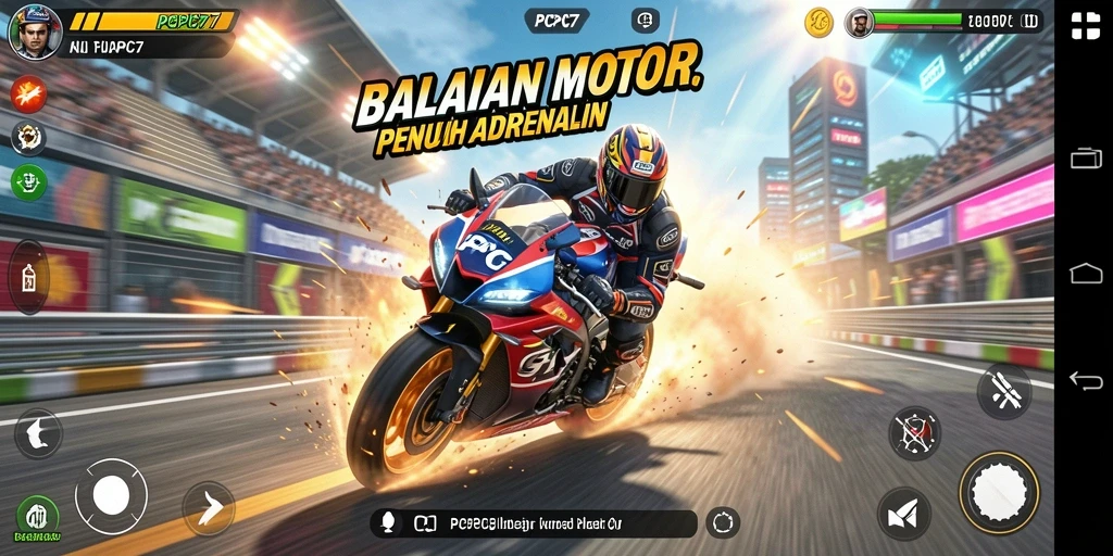 Screenshot utama menunjukkan momen mendebarkan saat balapan motor.