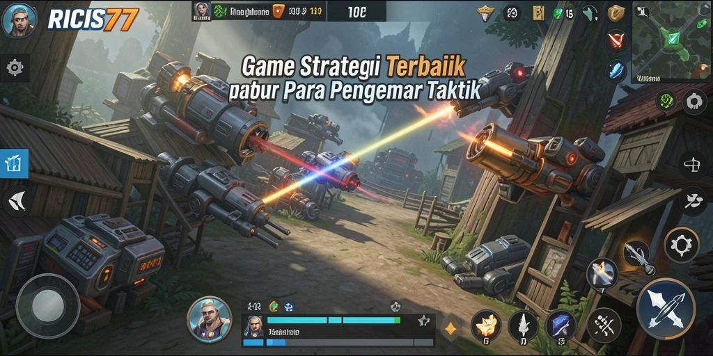 Screenshot gameplay <strong>RICIS77</strong> menunjukkan pertempuran strategi yang intens.