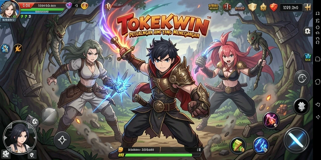 Tampilan gameplay <strong>TOKEKWIN</strong> yang penuh aksi dan karakter anime unik.